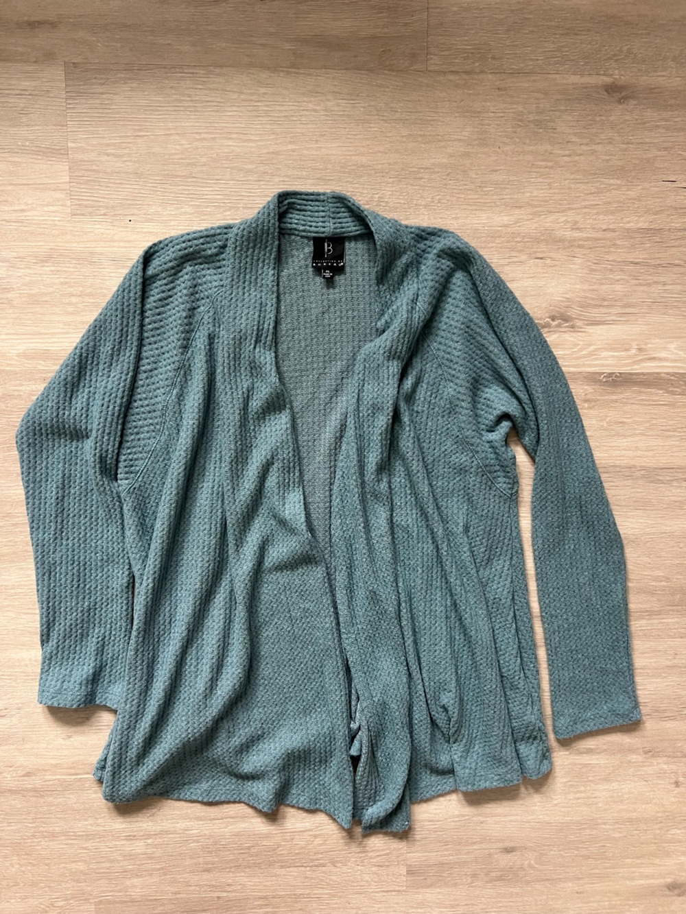 bobeau Teal Knit Waffle Open-Front Sweater Cardigan with Pockets XL Made in USA